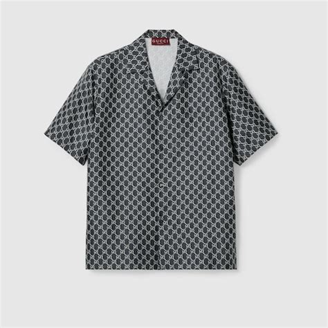 Chemise en soie à imprimé GG en gris et blanc 